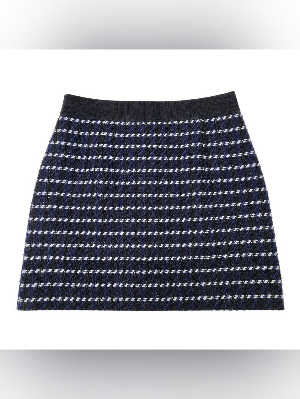 MILLY MINI SKIRT Classic Navy Black White Wool-Blend Tweed Size 12